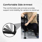 Person using a walking aid with a comfortable side armrest, emphasizing support and stability.