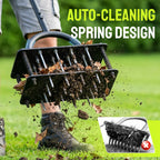 Garden aeration tool with auto-cleaning design on a grassy background
