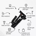 Black scooter with features highlighted on a white background
