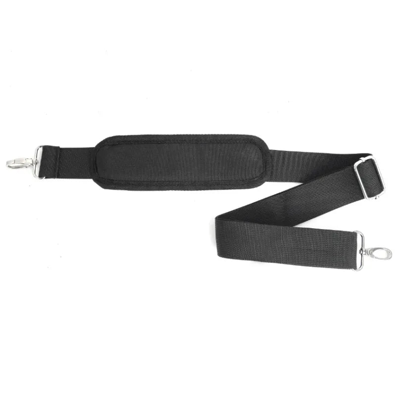 Black camera strap on a white background