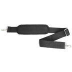 Black camera strap on a white background