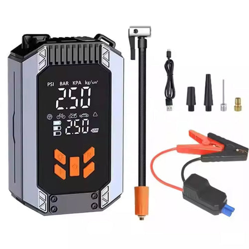 Digital air compressor with accessories on a white background