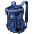 Blue pet carrier backpack on a white background
