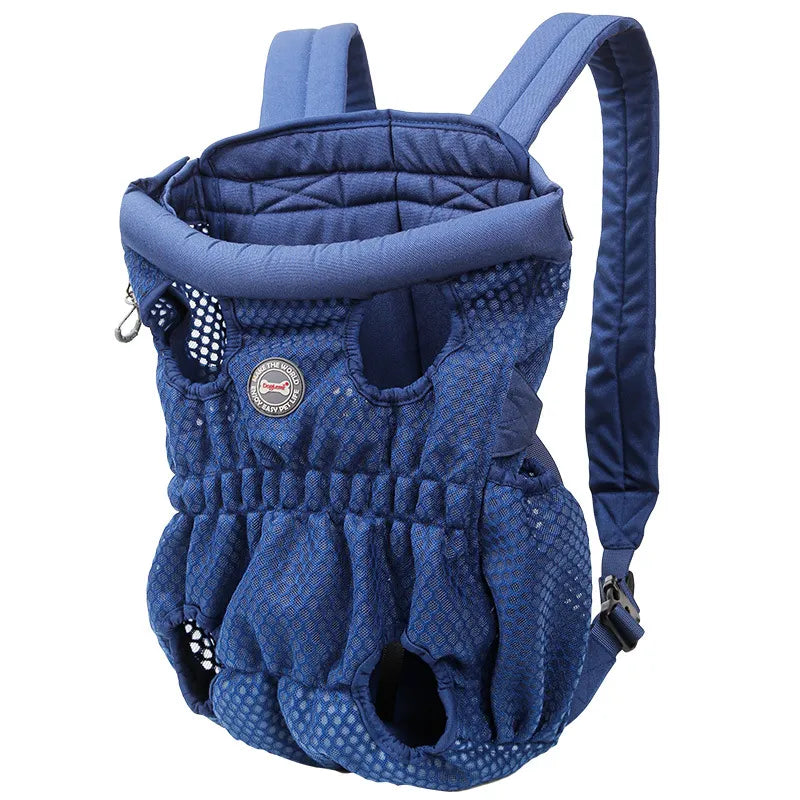 Blue pet carrier backpack on a white background