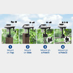 Illustration of a device mountable on top, side, pole (1), and pole (2) with a scenic background.