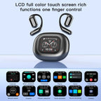 Smartwatch with touch screen and control options on a light blue background
