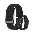 Black smartwatch with a textured band on a white background