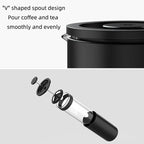 Black coffee maker with 'V' shaped spout design on a white background