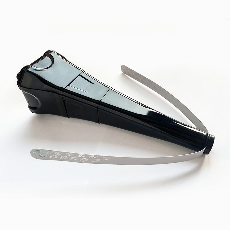 Black and silver hair straightener on a white background