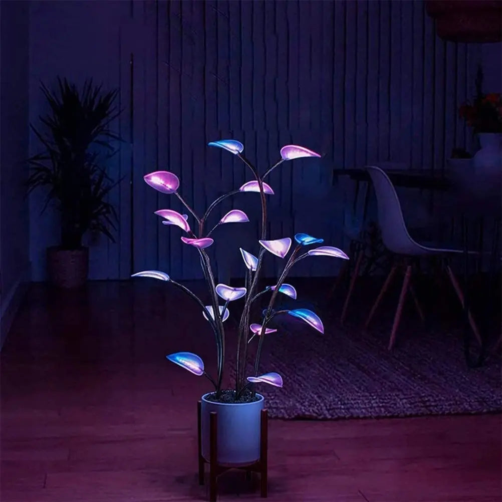 Decorative plant with colorful lights in a dimly lit room