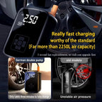 Car tire pressure monitor with charging capabilities displayed against a car wheel background.