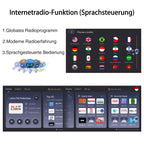 Internet radio function with language selection and user interface on a black background