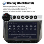 Car multimedia system with steering wheel controls interface and text explaining compatibility.