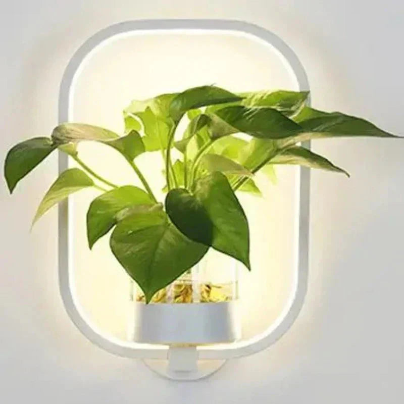 LED Plant Wall Light with Glass Vase | Warm Backlight, Metal Frame
