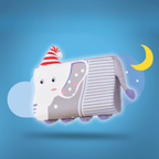Children's pillow with elephant design on a blue background