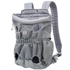 Gray pet carrier backpack on a white background