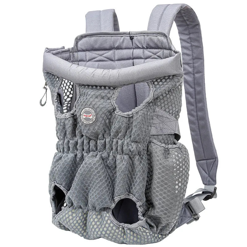 Gray pet carrier backpack on a white background