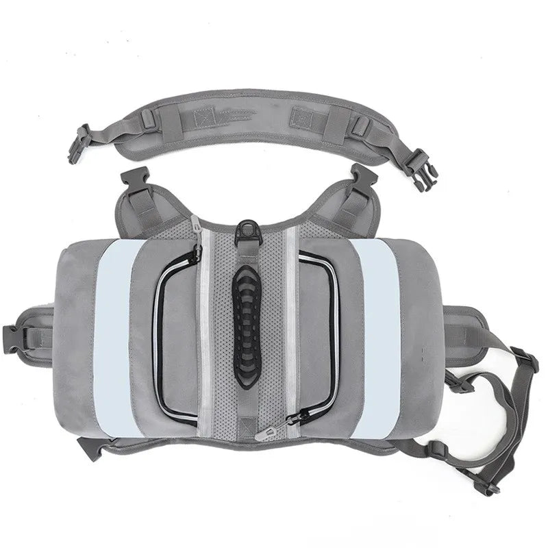 Gray waist bag with multiple straps on a white background