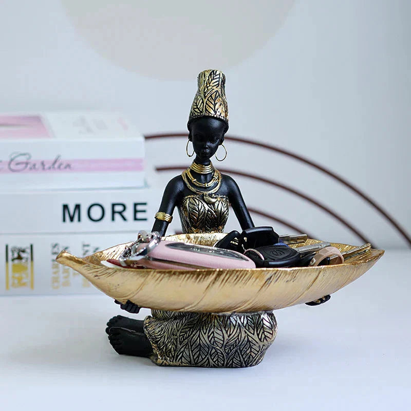 African Gold Decorative Bowl | Handcrafted with Figurine