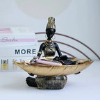 African Gold Decorative Bowl | Handcrafted with Figurine