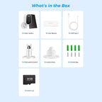 List of items included in a box with icons and text on a light blue background