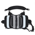 Black and gray backpack with straps on a white background