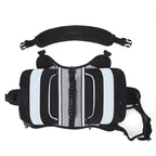 Black and gray backpack with straps on a white background