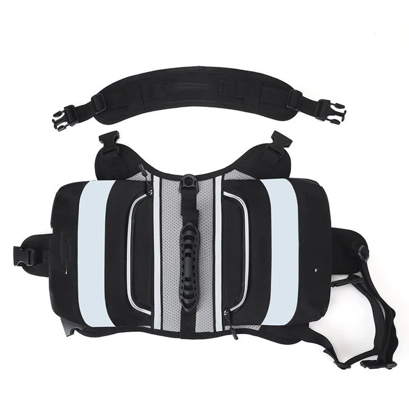 Black and gray backpack with straps on a white background