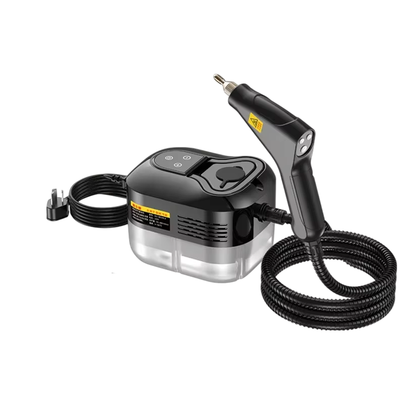 Black and silver car air compressor on a white background