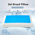 Gel bread pillow with blue grid pattern on a light gray background