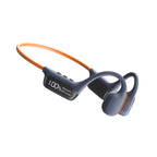 Gray and orange wireless earbuds on a white background