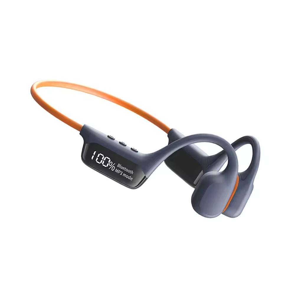 Gray and orange wireless earbuds on a white background