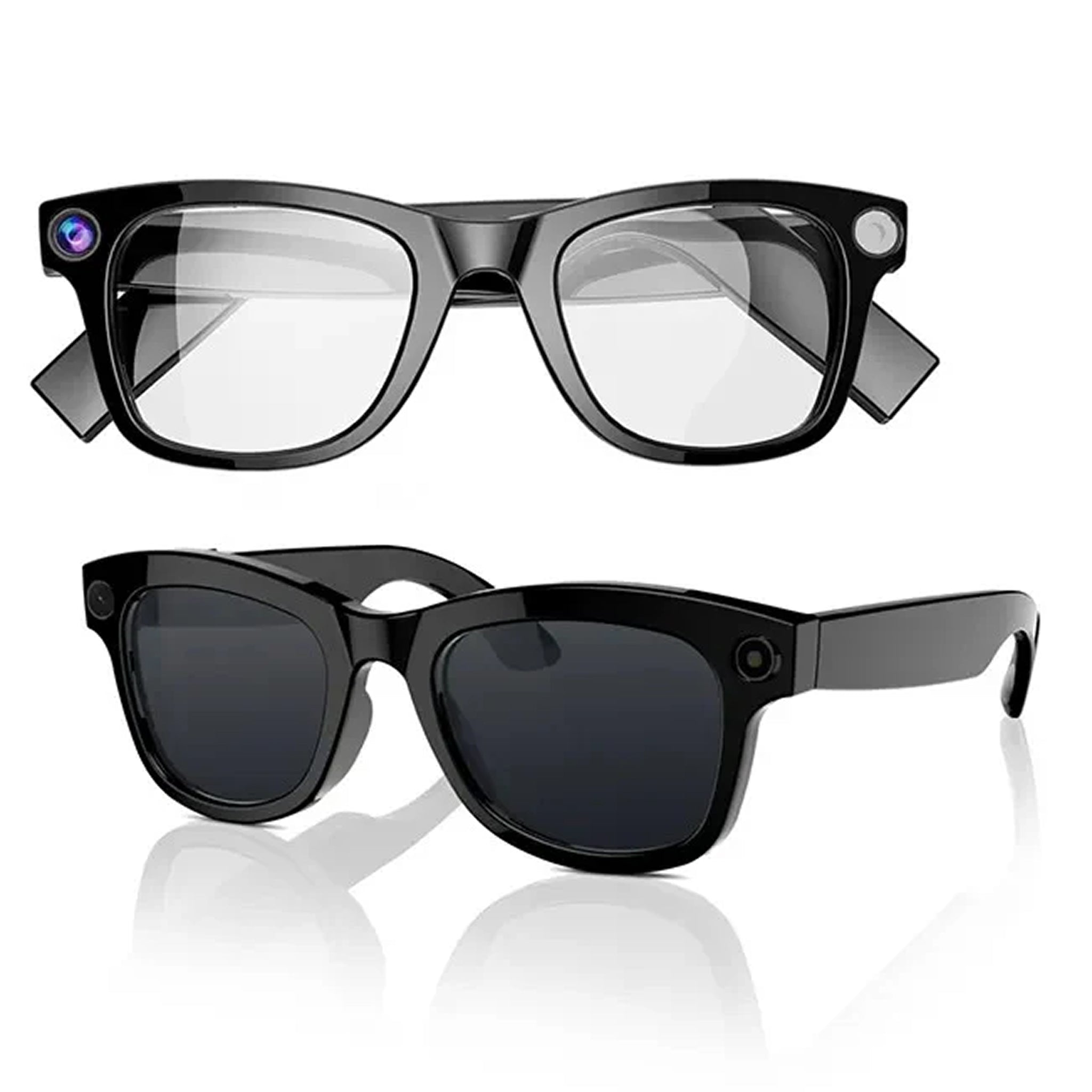 Two pairs of sunglasses on a white background