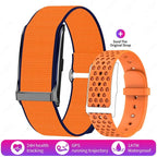 Two orange watch straps with additional strap on a white background