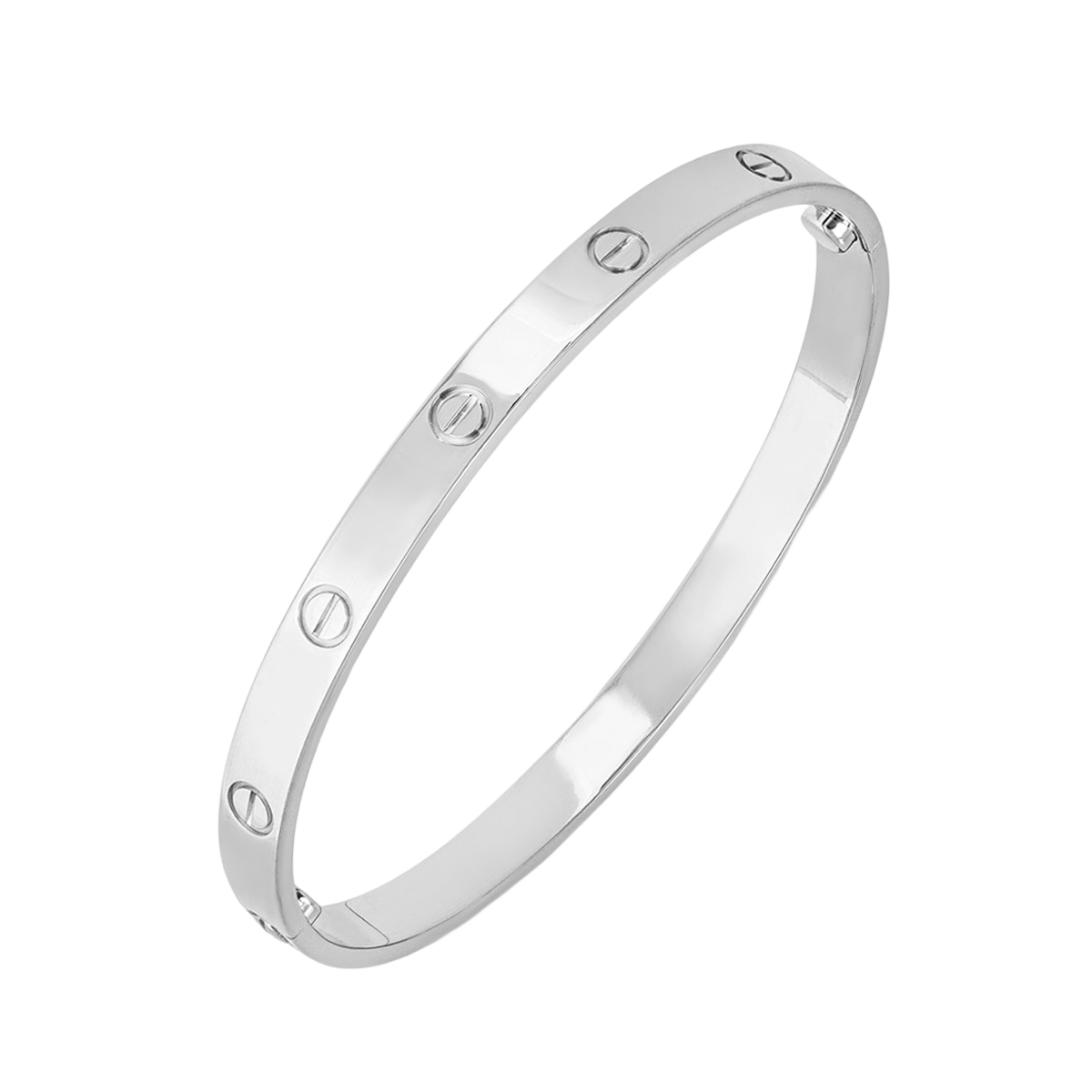 Silver bracelet with engraved design on a white background