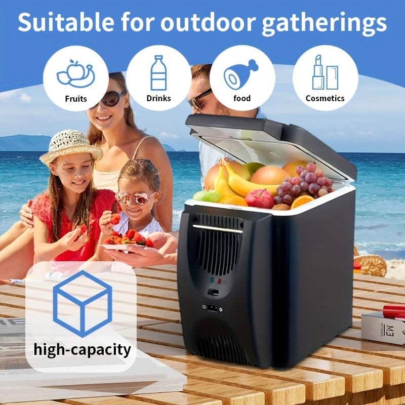 Portable cooler with fruits, drinks, food, and cosmetics on a beach setting