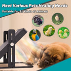 Heating device for pets with images of various animals and text indicating suitability for all kinds of animals.
