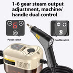 Steam cleaner with power and handle switch controls on a white background