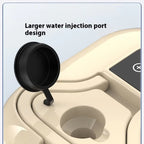 Beige vehicle cup holder with black water injection port design on a light blue background