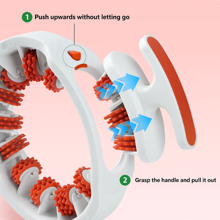 Instructions on how to use a dental tool with text and arrows on a pink background