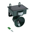 Solar-powered pest repeller with a solar panel and speaker on a white background
