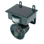 Solar-powered pest repeller with a solar panel and horn-like component on a white background