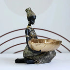 African Gold Decorative Bowl | Handcrafted with Figurine