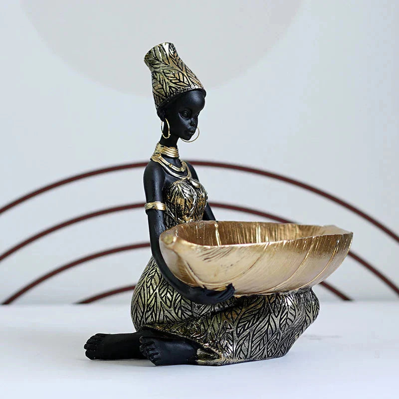 African Gold Decorative Bowl | Handcrafted with Figurine