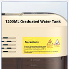 1200ML graduated water tank with warning label and text.