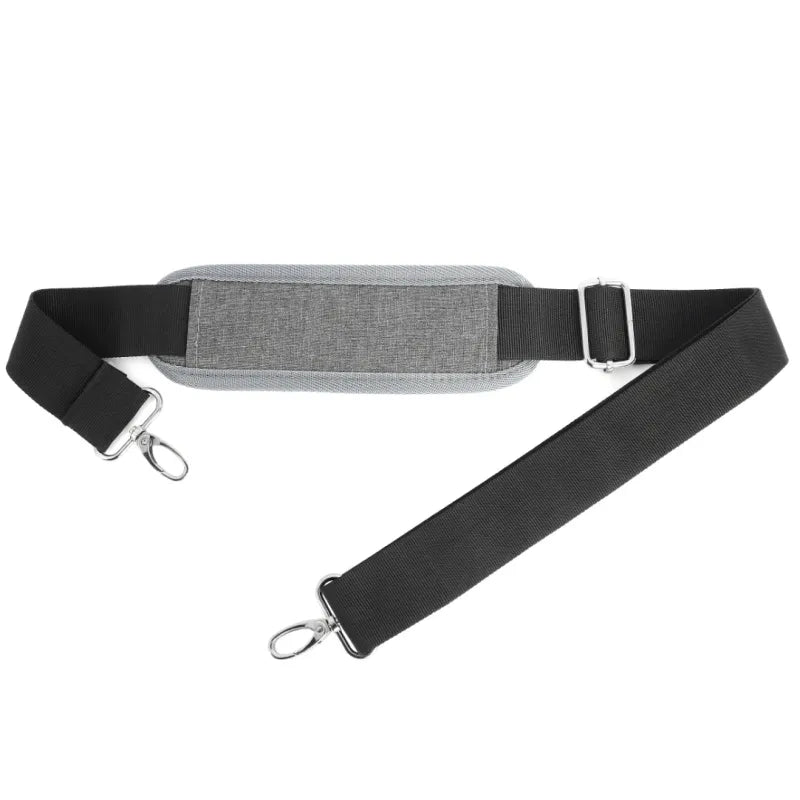 Gray waist bag with black strap on a white background