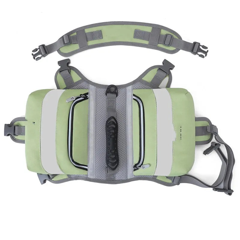Green and gray life jacket on a white background