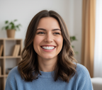 Woman with a bright smile in a home setting