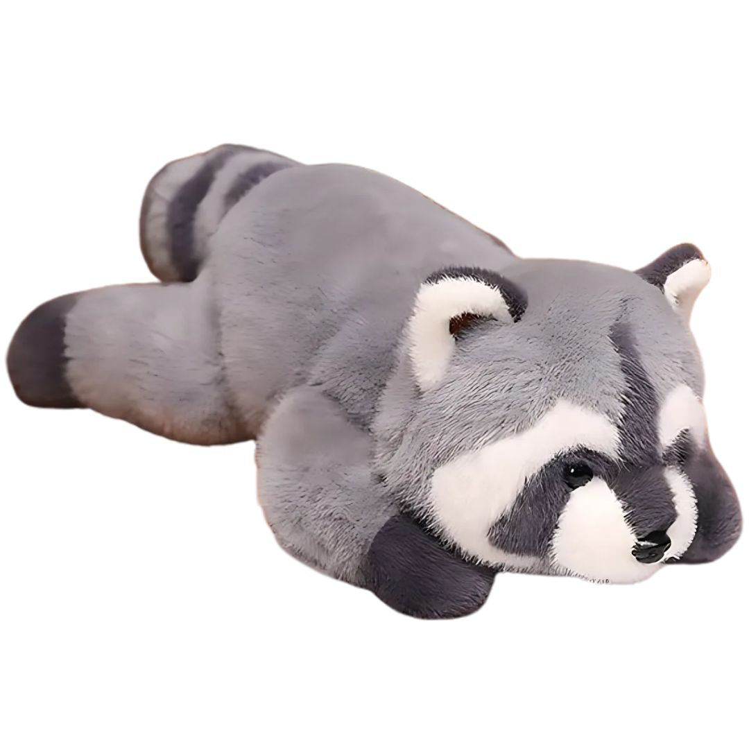 Plush toy raccoon on a white background