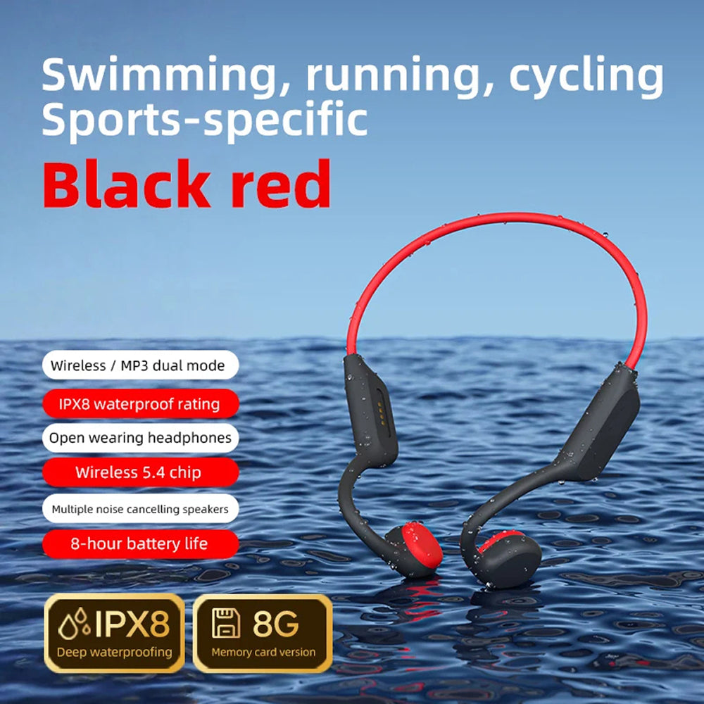 Swim Headphones | Bone Conduction, IPX8 30M, 32GB, 12H Battery, MP3+Bluetooth